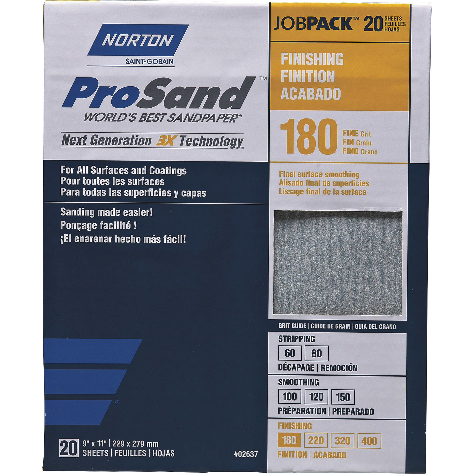 Norton ProSand Sandpaper, 20-Pack, 180 Grit, 9in.W x 11in.L